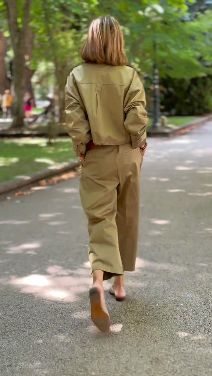 Damen Khaki Safari Zweiteiler Set – Lässiges Utility Outfit