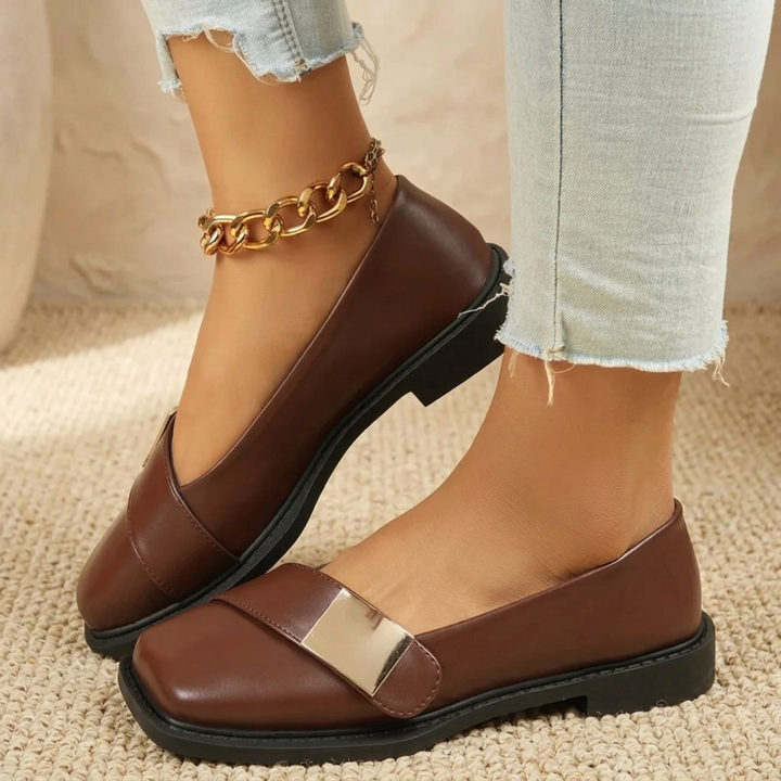 Damen Quadratische Slip-On Loafer Flats – Modische Freizeitschuhe