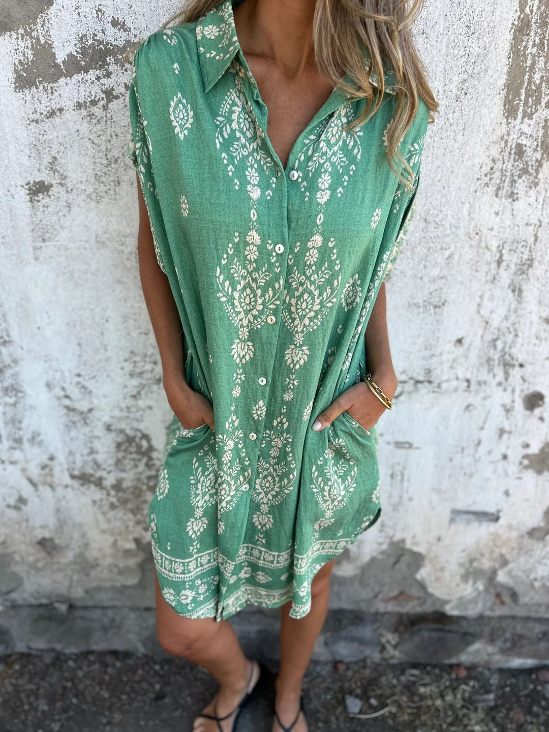 Damen Geknöpftes Blumenkleid