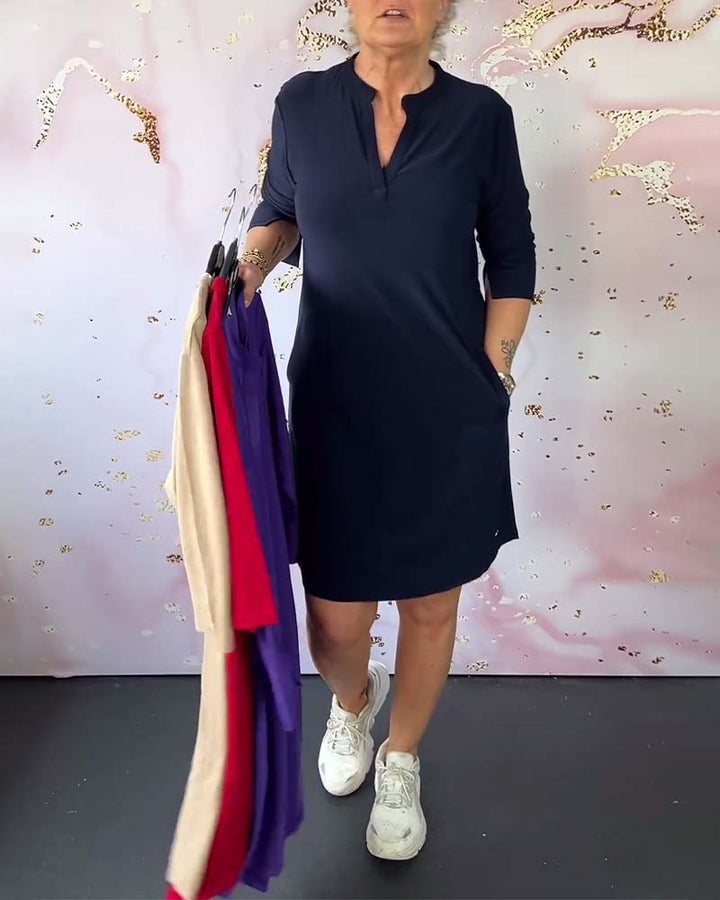 Damen V-Ausschnitt Midikleid