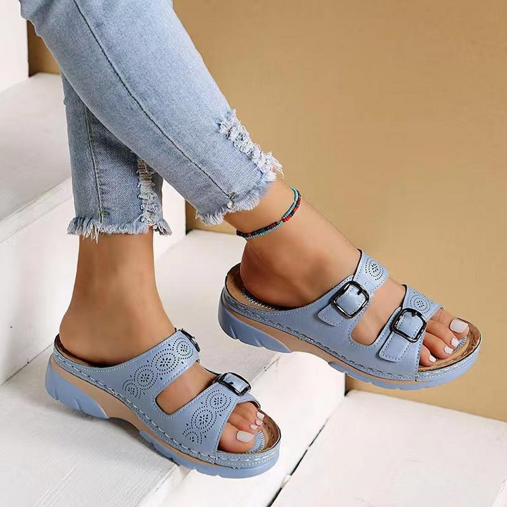Damen Orthopädische Offene Leder Sandalen – Verstellbare Schnallen Komfort Schuhe