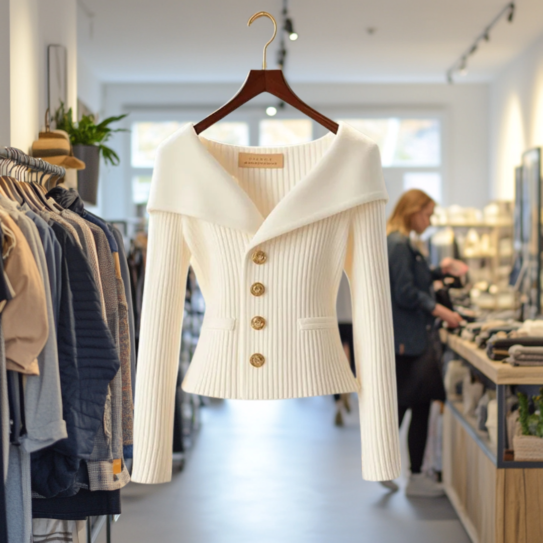Damen Strickjacke Mit Breitem Kragen