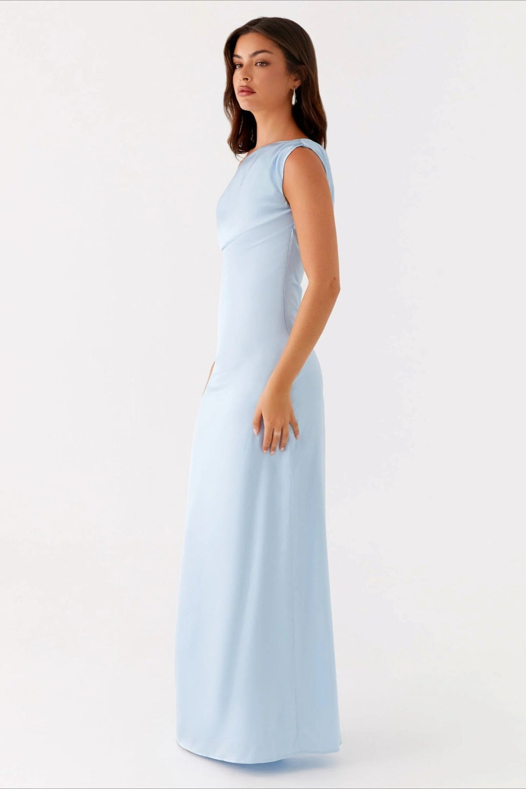 Damen Einfarbiges Maxikleid Mit Asymmetrischem Ausschnitt – Abendkleid
