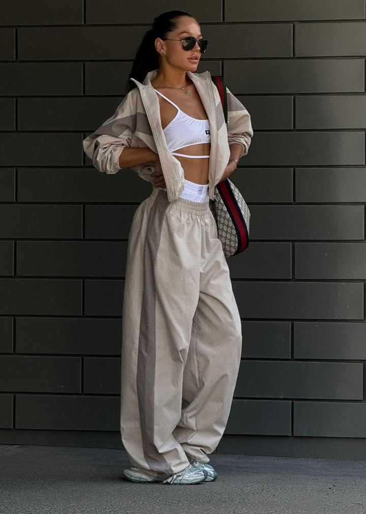 Damen Neutralfarbiges Lockeres Trainingsanzug Set – Lässiges Lounge Outfit