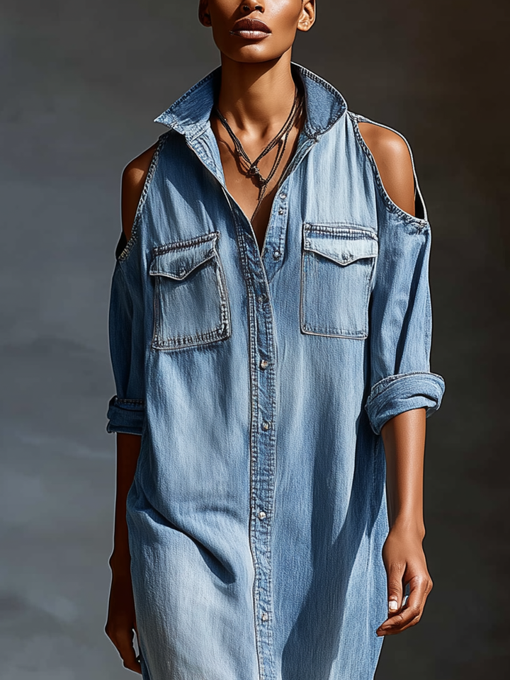 Jeans-Midikleid mit Cut-outs an den Schultern