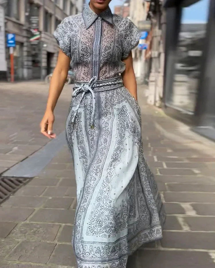 Damen Knopfleiste Kurzarm Gürtelkleid