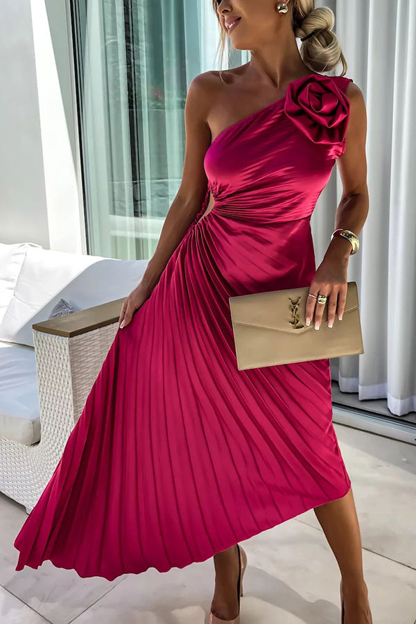 Damen Ein-Schulter Plissiertes Elegantes Kleid – Fließendes Abendkleid