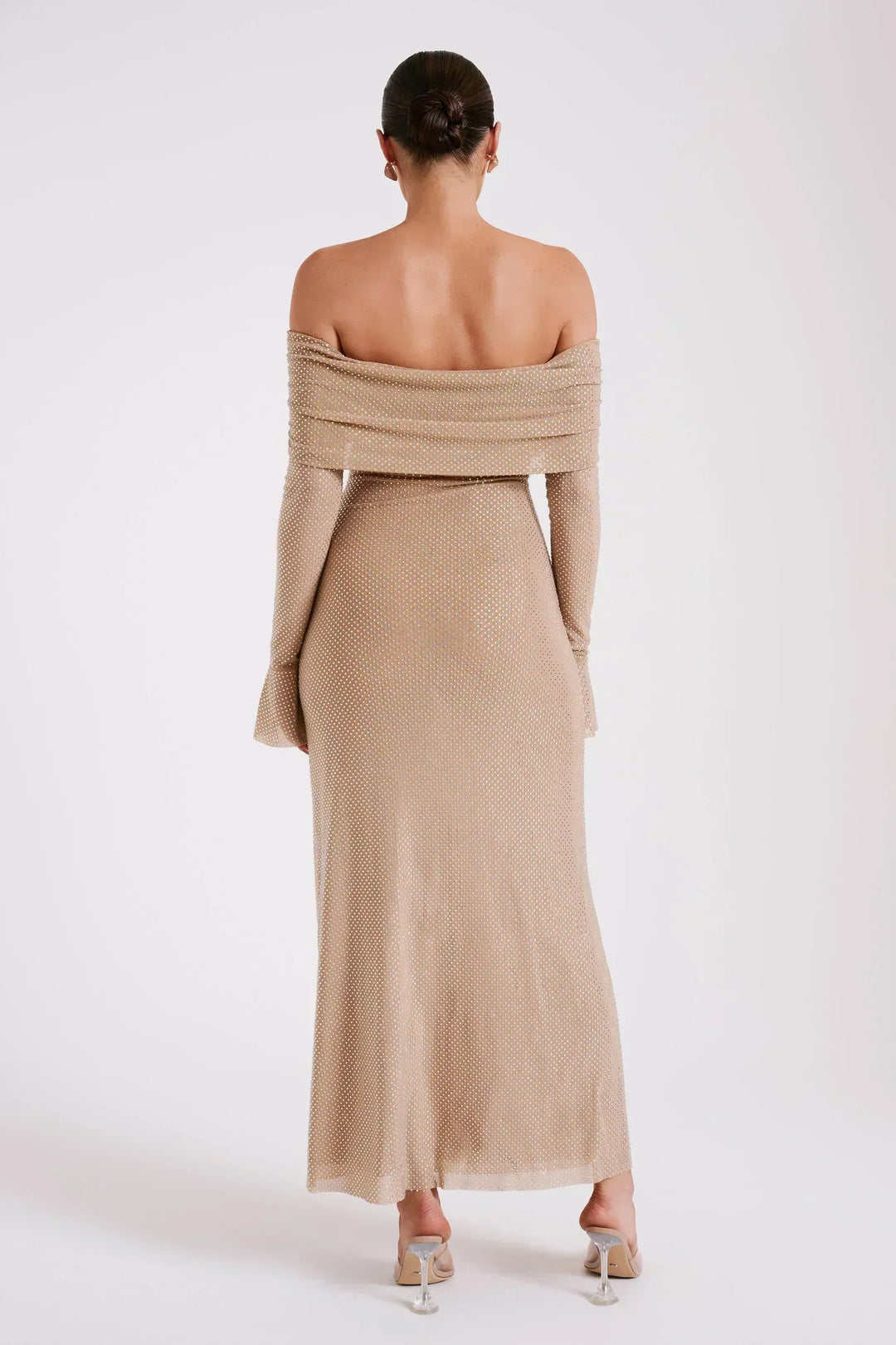 Damen Pailletten Schulterfreies Langes Kleid