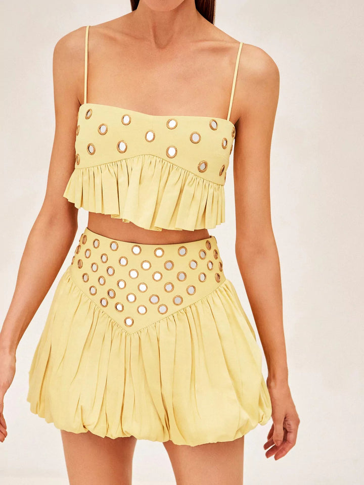 Damen Pailletten Spiegel Rock Set – Glänzendes Party Zweiteiler Outfit