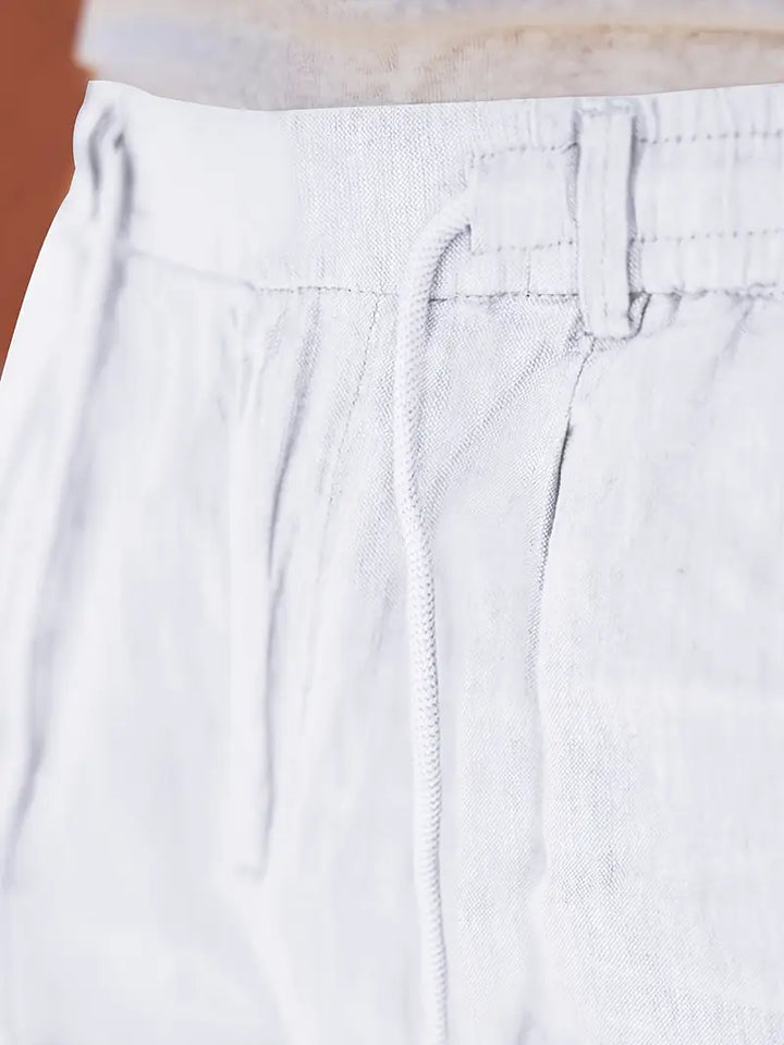 Herren Weit Geschnittene Leinenhose – Freizeit Sommerhose Mit Kordelzug