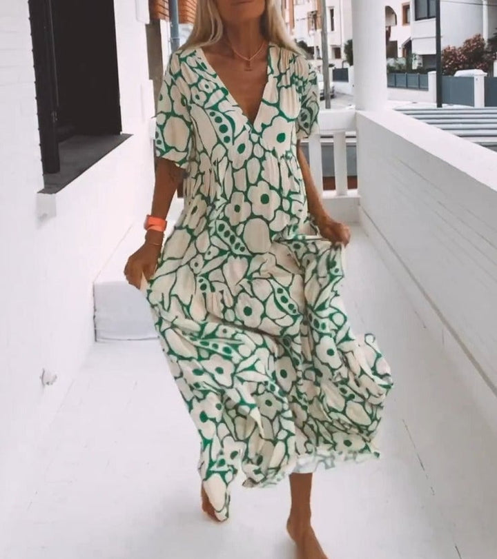 Grünes Damen Maxikleid Mit V Ausschnitt