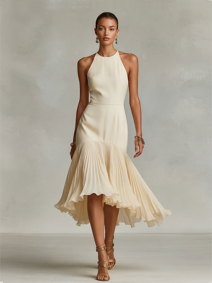 Elegantes Neckholder-Midikleid aus Crêpe in Ivory
