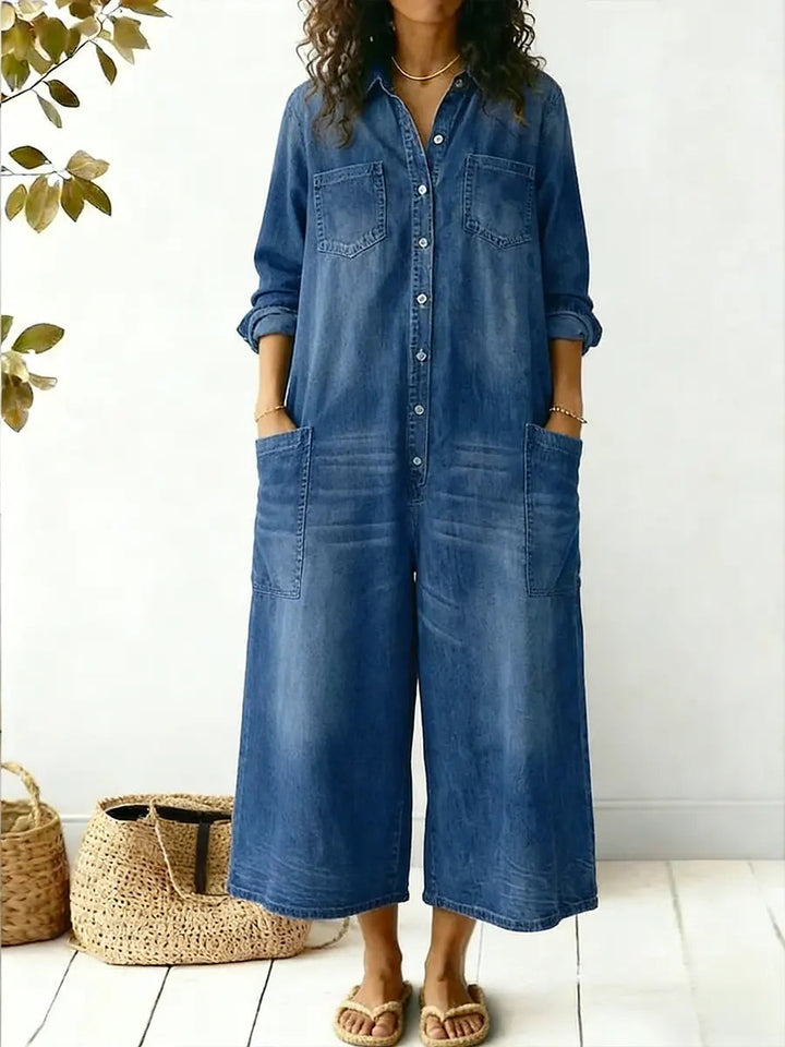 Damen Lässiger Weit Geschnittener Denim Jumpsuit – Bequeme Passform Outfit