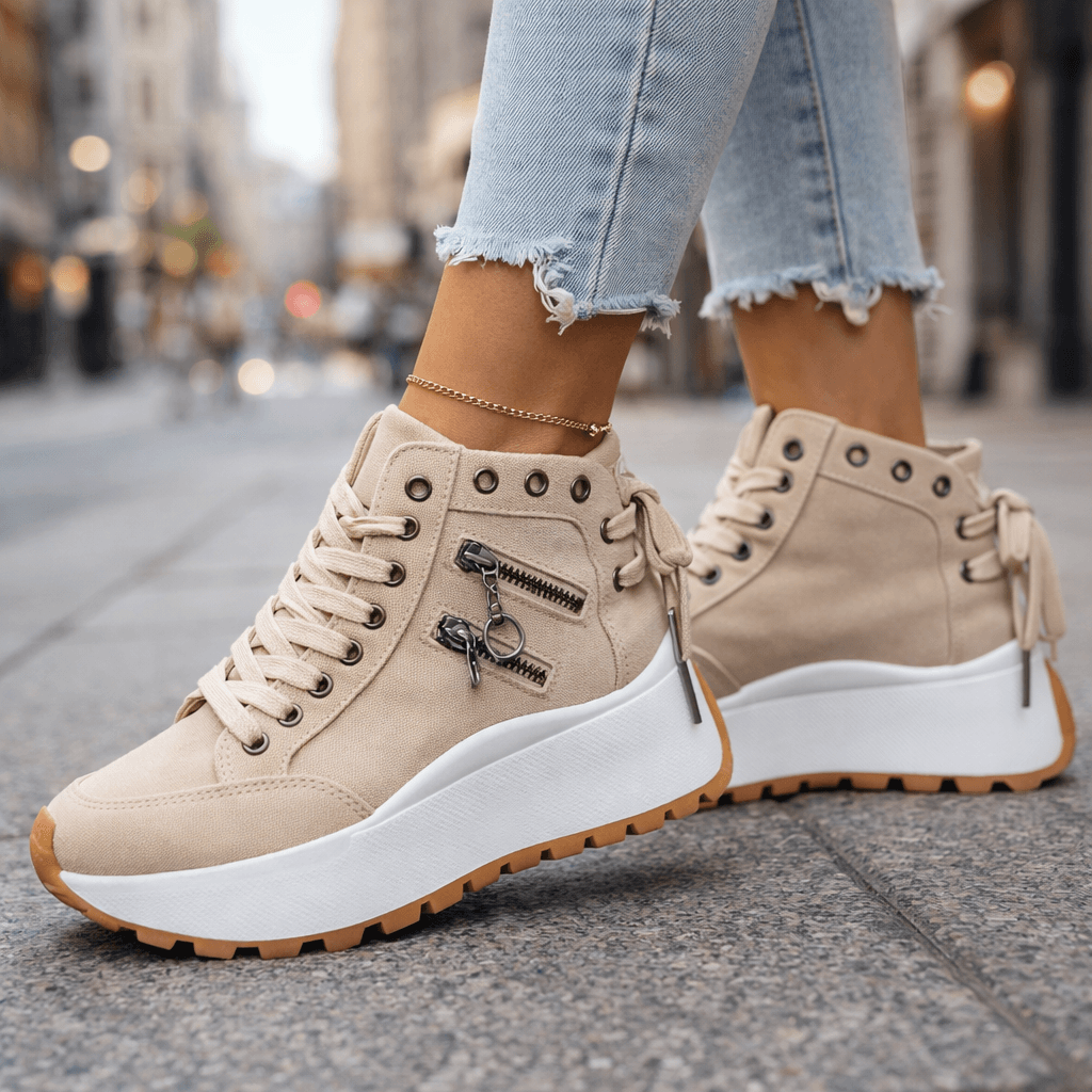 Damen Chunky Denim Sneaker Mit Schnürung Im Street Style
