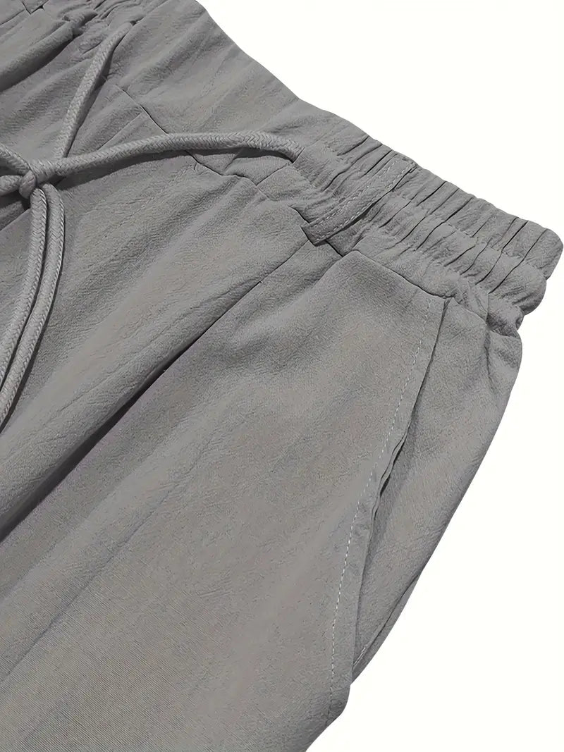 Herren Weit Geschnittene Leinenhose – Freizeit Sommerhose Mit Kordelzug