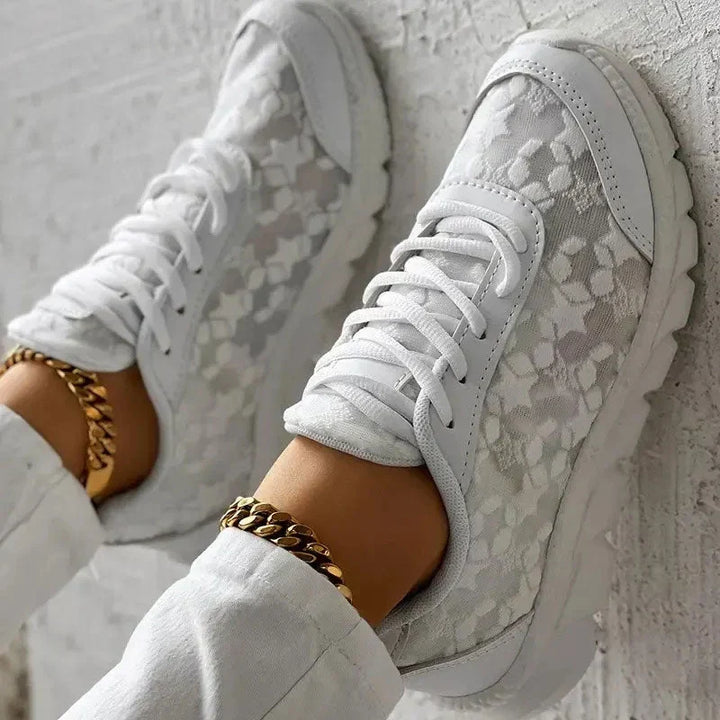Damen Orthopädische Weiße Mesh Sneaker – Atmungsaktive Fußgewölbe Unterstützung