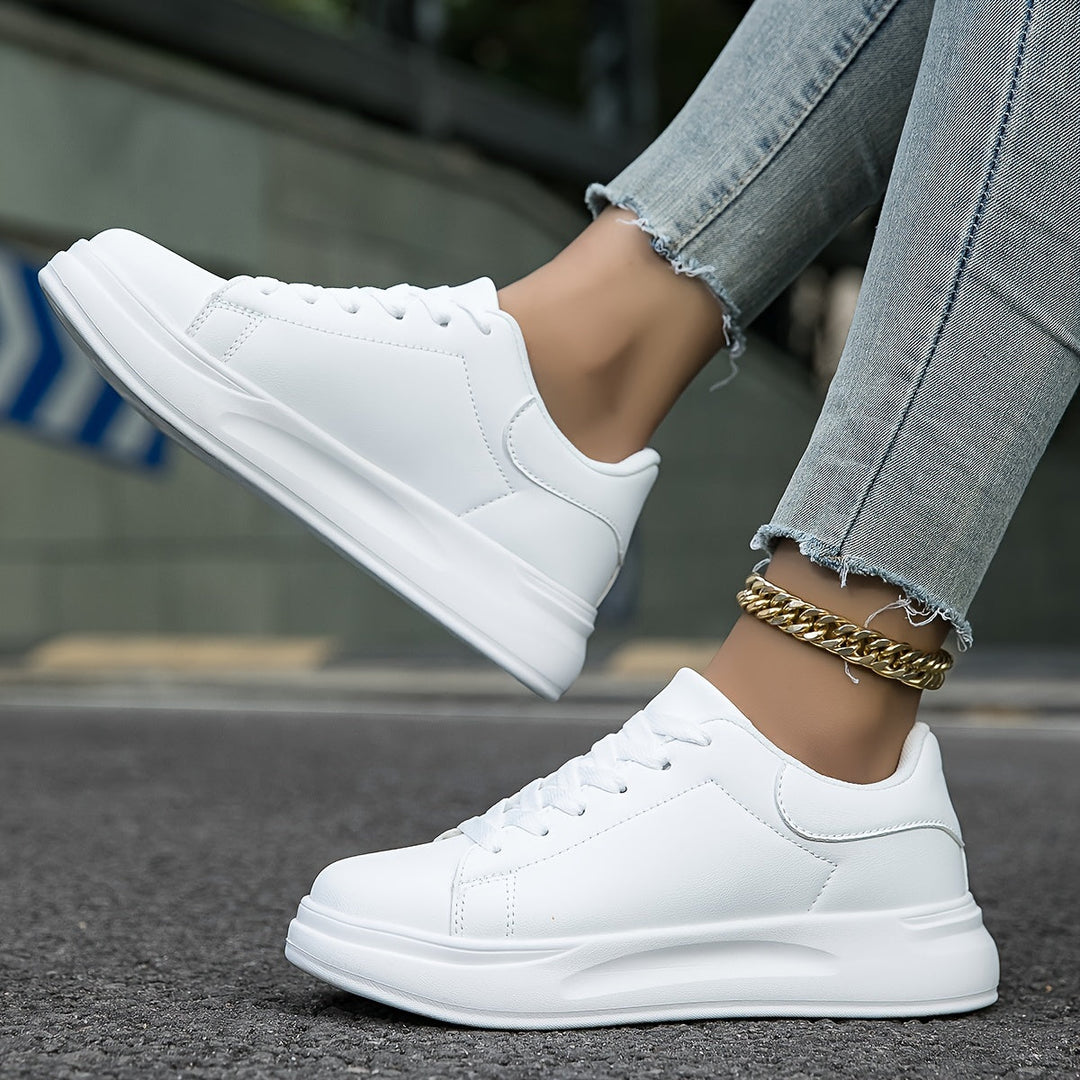 Damen Weiße Textil Schnür-Sneaker – Orthopädische Freizeit Komfort Turnschuhe