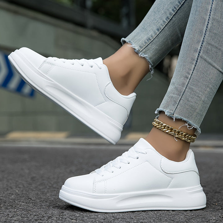 Damen Weiße Textil Schnür-Sneaker – Orthopädische Freizeit Komfort Turnschuhe