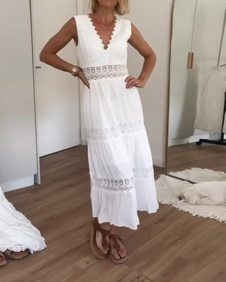 Damen V Ausschnitt Spitzenkleid