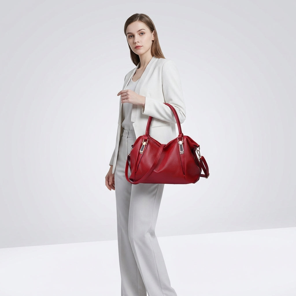 Damen Breite Leder Handtasche Mit Langem Riemen – Stilvolle Schultertasche