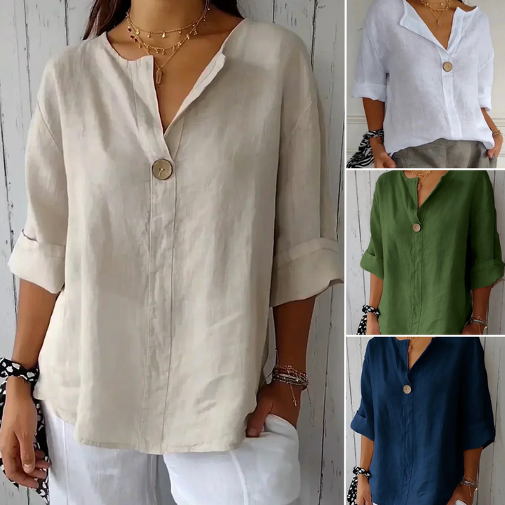Damen V Ausschnitt Langarm Bluse