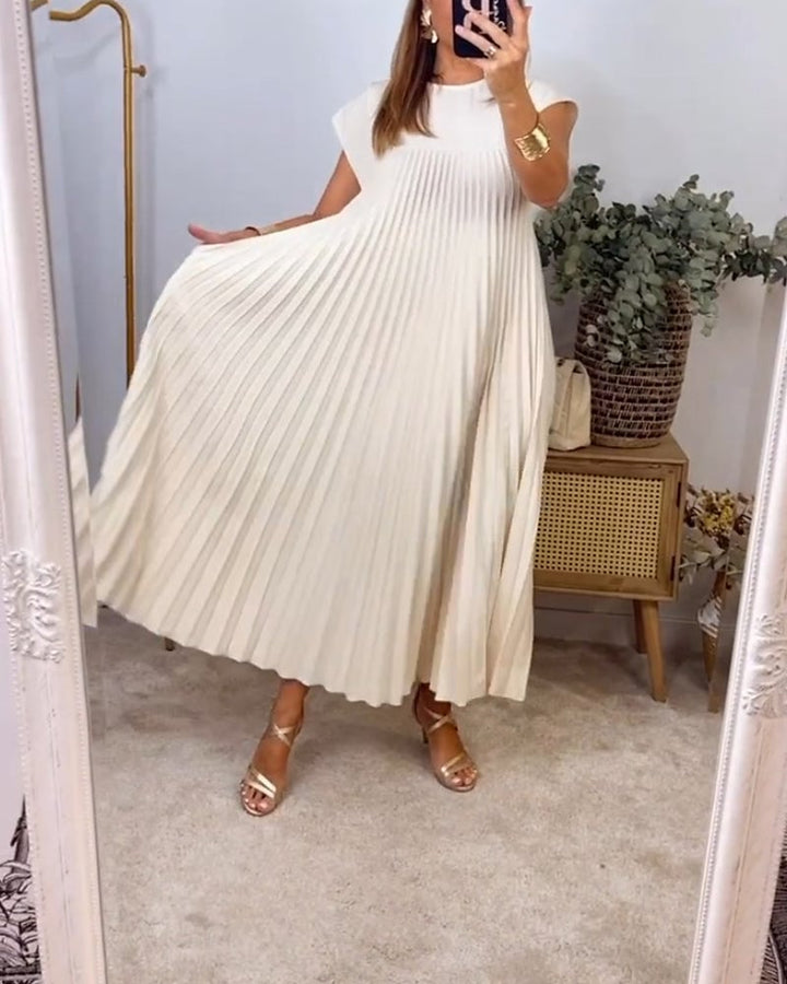 Damen Kurzarm Plissiertes Maxikleid