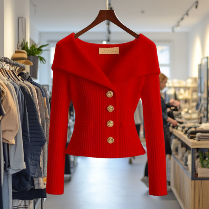 Damen Strickjacke Mit Breitem Kragen