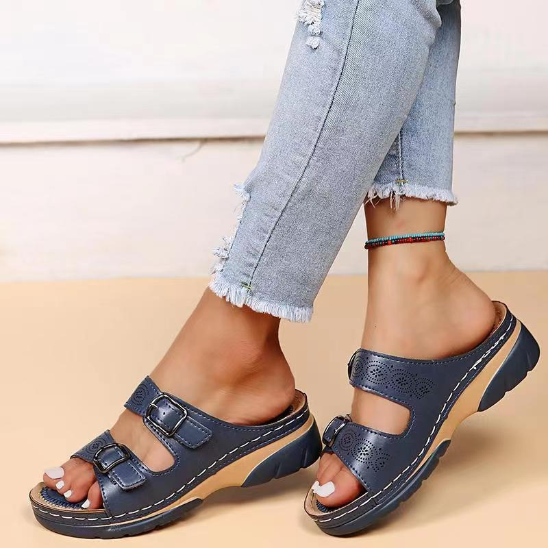 Damen Orthopädische Offene Leder Sandalen – Verstellbare Schnallen Komfort Schuhe