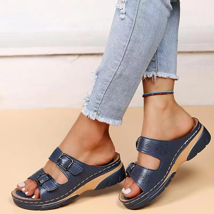 Damen Orthopädische Offene Leder Sandalen – Verstellbare Schnallen Komfort Schuhe