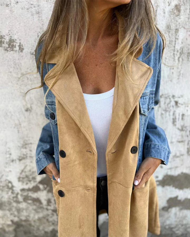 Damen Geknöpfte Wildleder Denim Jacke