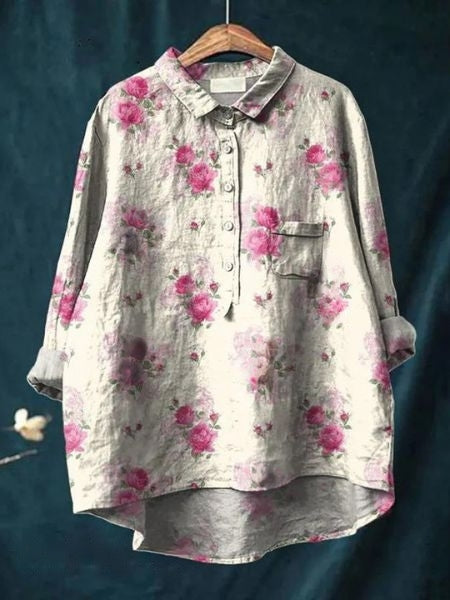 Damen Langarm Bluse Mit Blumenmuster