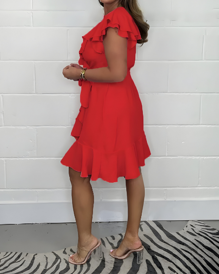 Damen Chiffonkleid Mit V Ausschnitt Und Wickeloptik