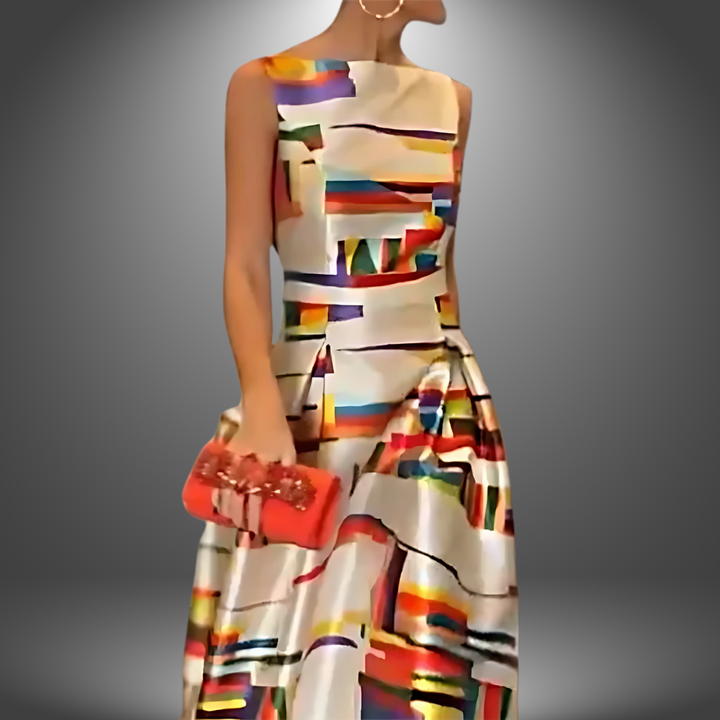 Damen Mehrfarbiges Plissiertes Maxikleid - Ärmelloser Kleid