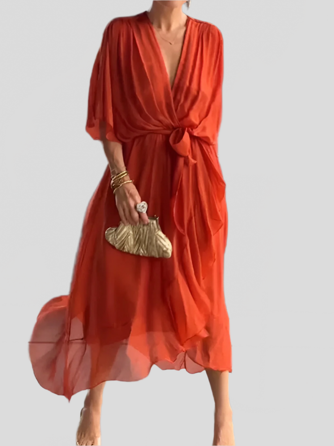 Damen Kleid Mit V Ausschnitt Und Wickelstil