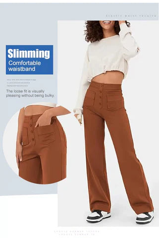 Damen Stretchhose Mit Hohem Bund