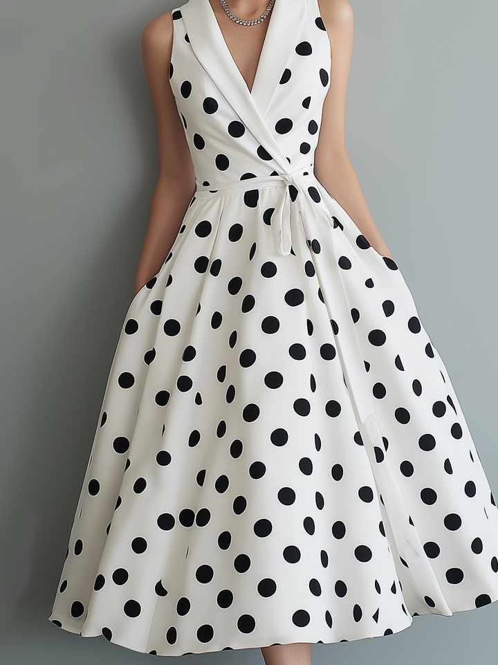 Elegantes Polka-Dot-Midikleid ohne Ärmel