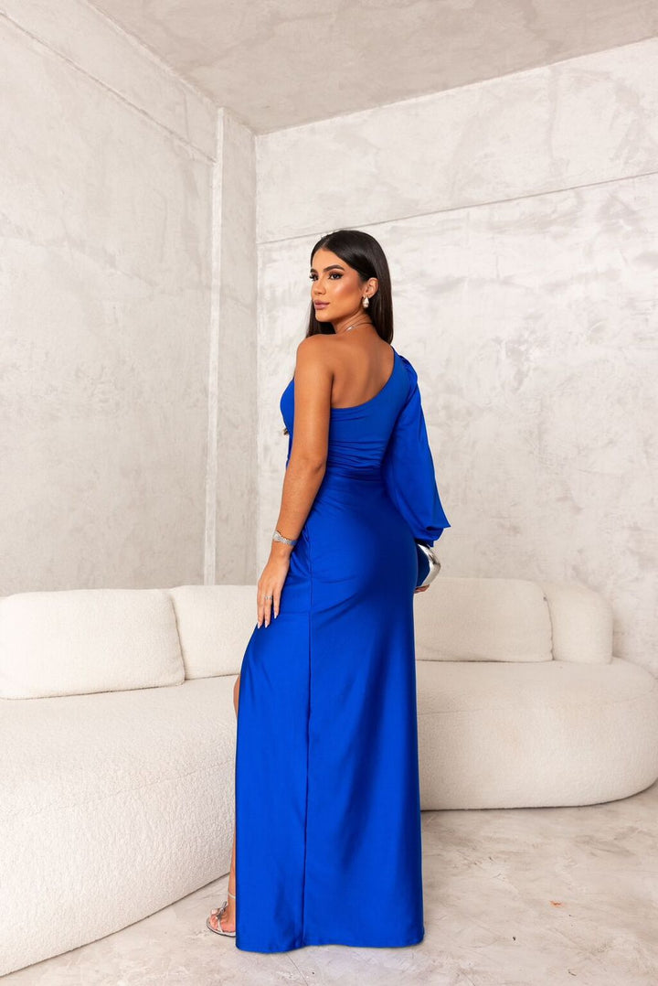 Damen Ein Schulter Langarm Wickelkleid