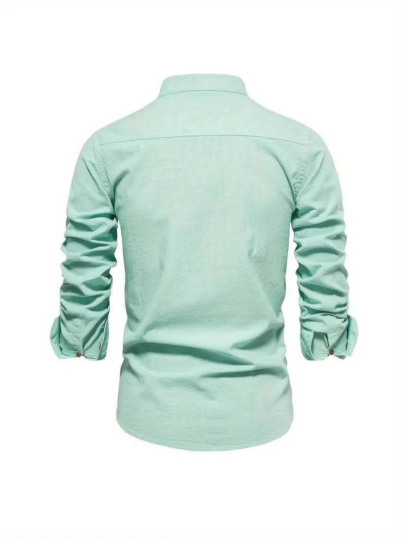 Herren Stehkragen Button Down Hemd - Stilvolles Langarm