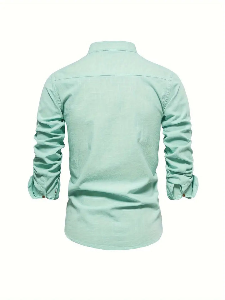 Herren Stehkragen Button Down Hemd - Stilvolles Langarm