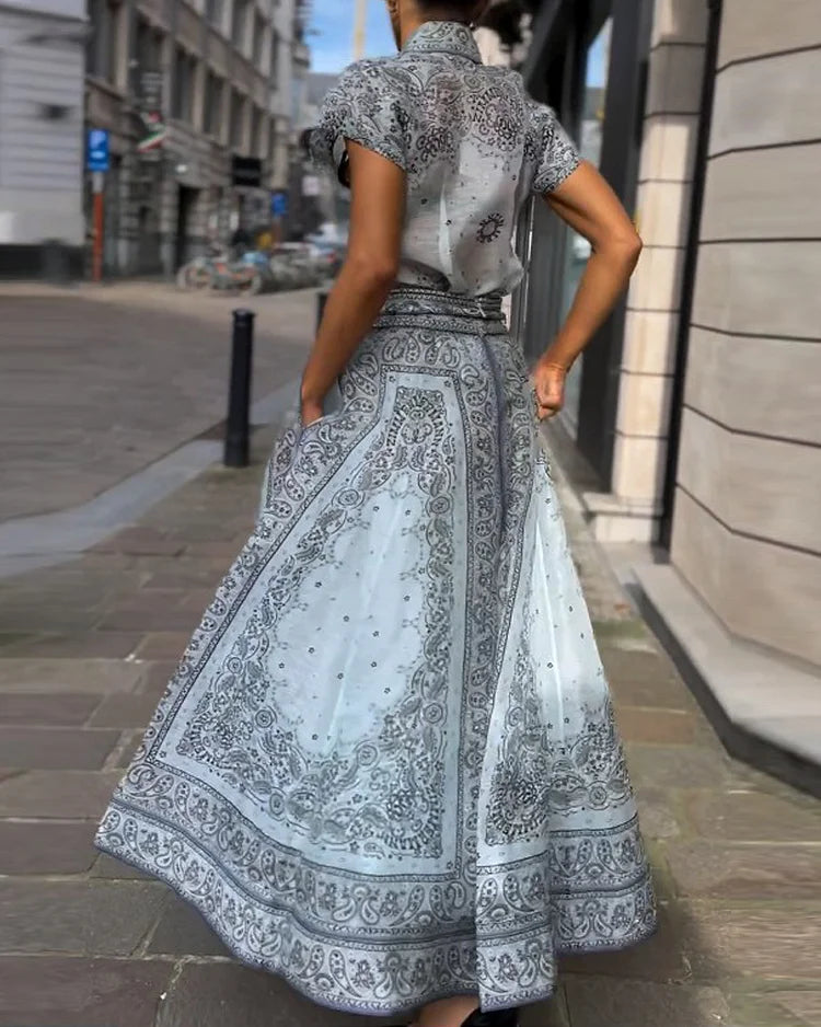 Damen Knopfleiste Kurzarm Gürtelkleid