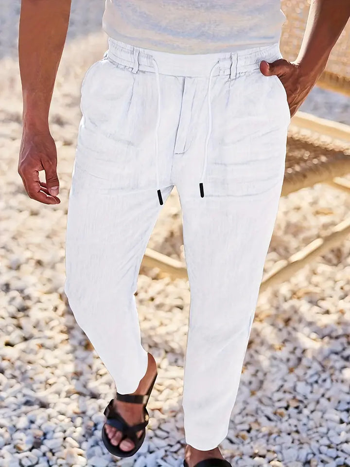 Herren Weit Geschnittene Leinenhose – Freizeit Sommerhose Mit Kordelzug