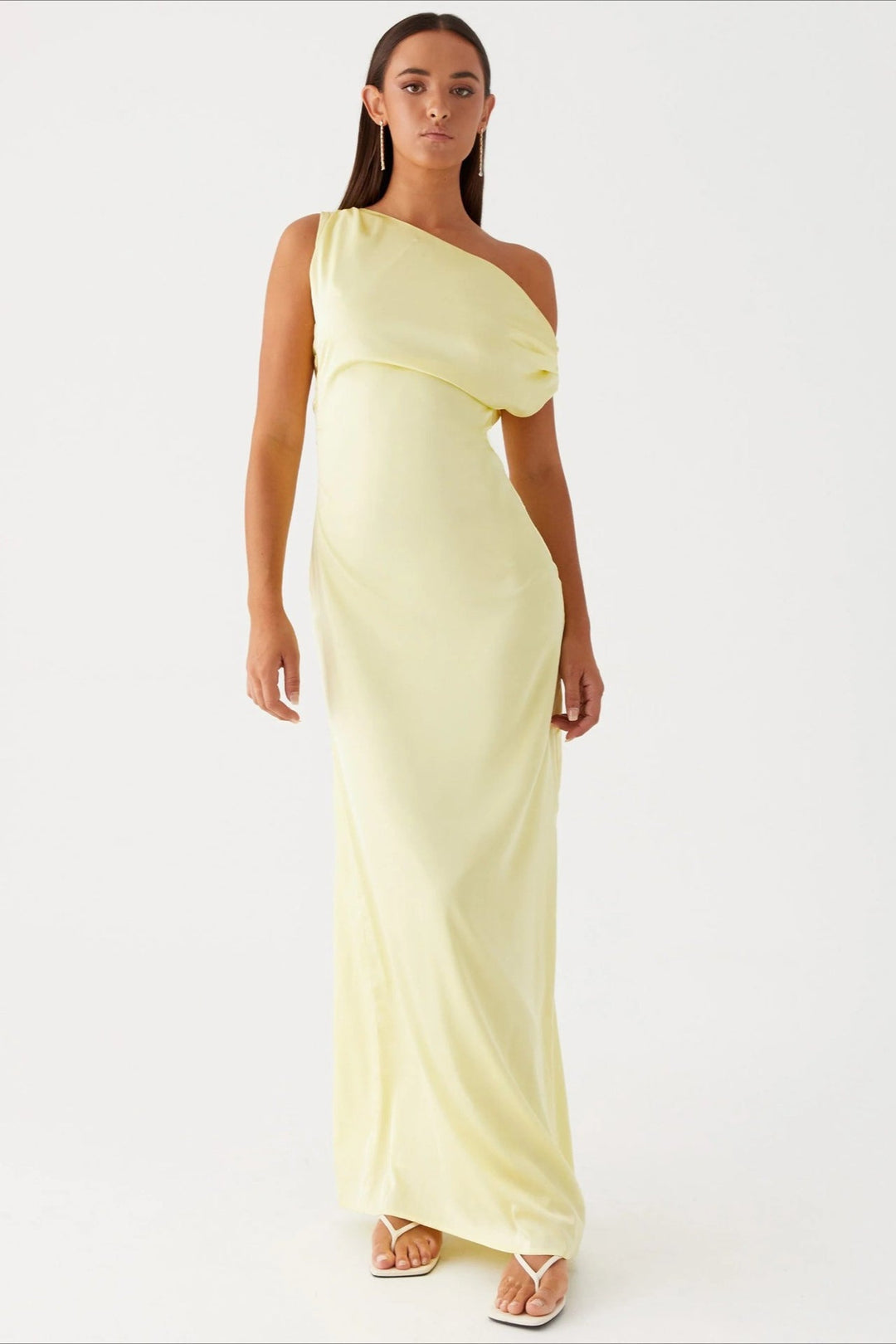 Damen Einfarbiges Maxikleid Mit Asymmetrischem Ausschnitt – Abendkleid