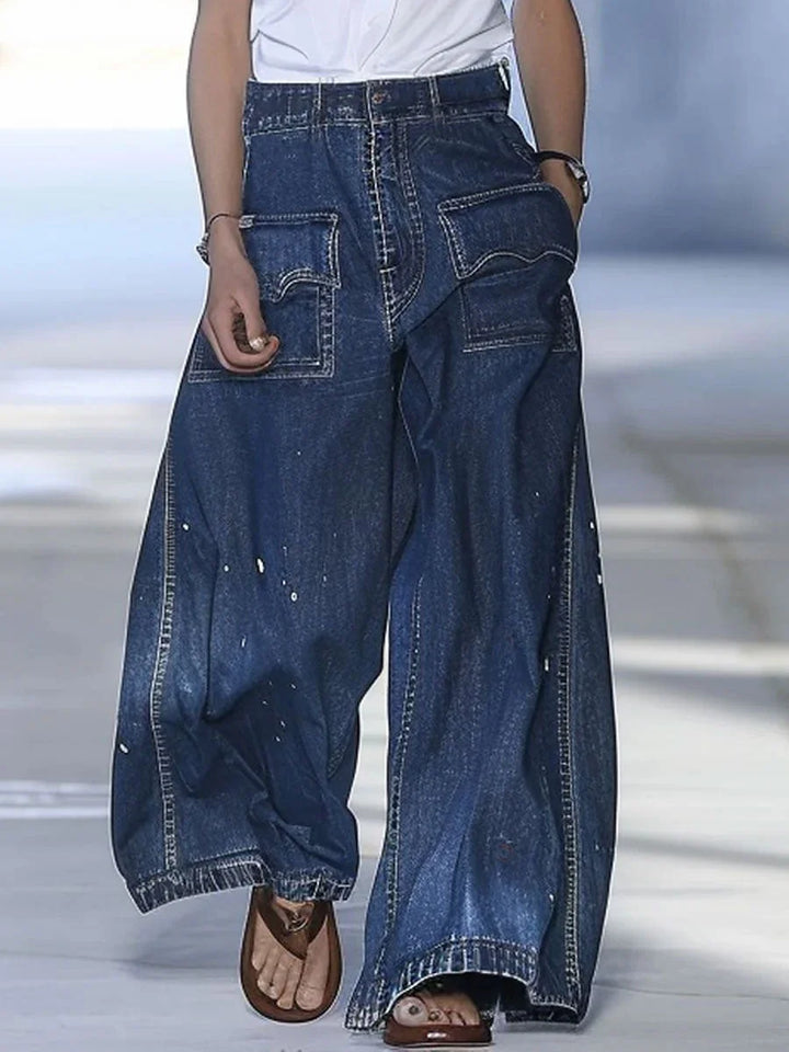 Graffiti-Jeans für Damen mit mehreren Taschen und lockerer Passform – Lässige Streetwear-Denim-Jeans