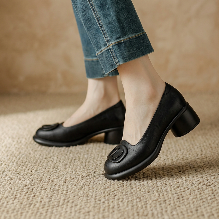 Damen Braune Geschlossene Lederschuhe Mit Blockabsätzen – Stilvolles Bequemes Schuhwerk