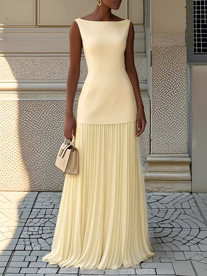 Ärmelloses Maxikleid für Damen mit fließenden Falten – Elegantes Brautjungfernkleid