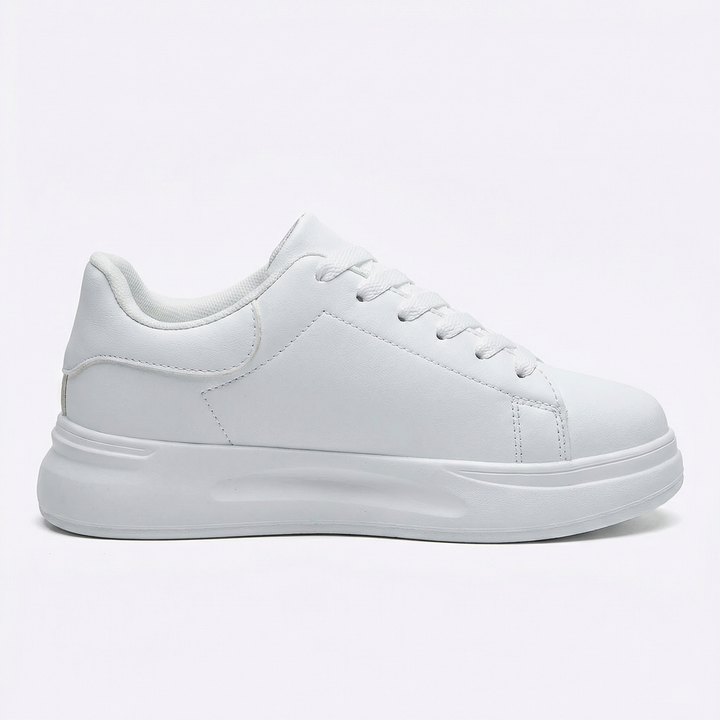 Damen Weiße Textil Schnür-Sneaker – Orthopädische Freizeit Komfort Turnschuhe