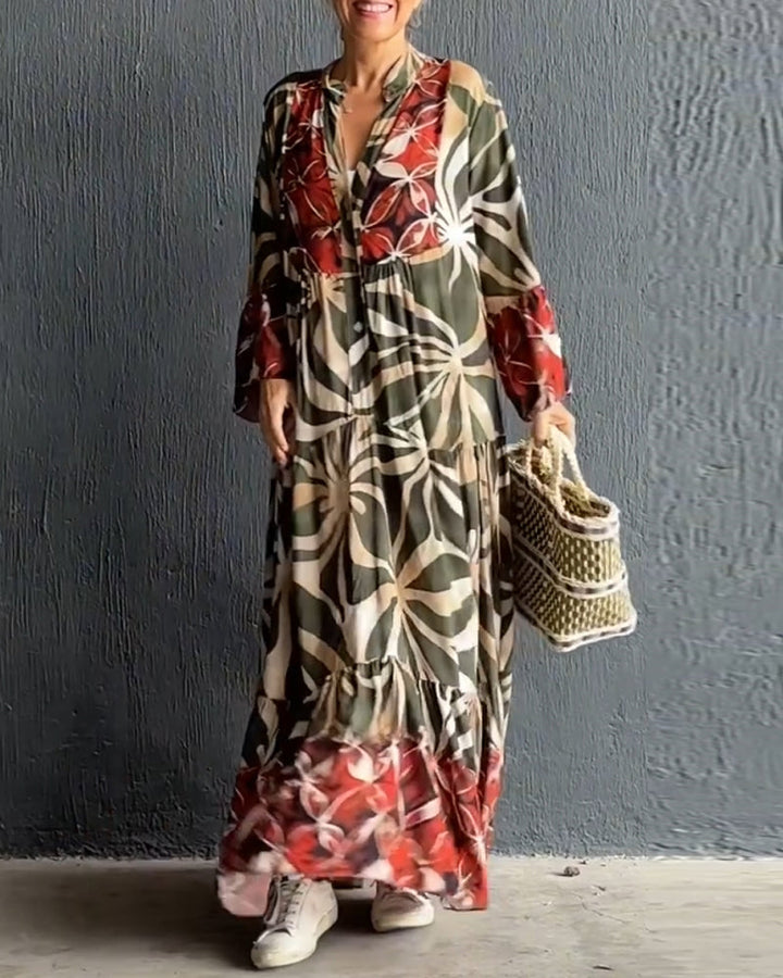 Damen Langarm Maxikleid Mit Blumenmuster