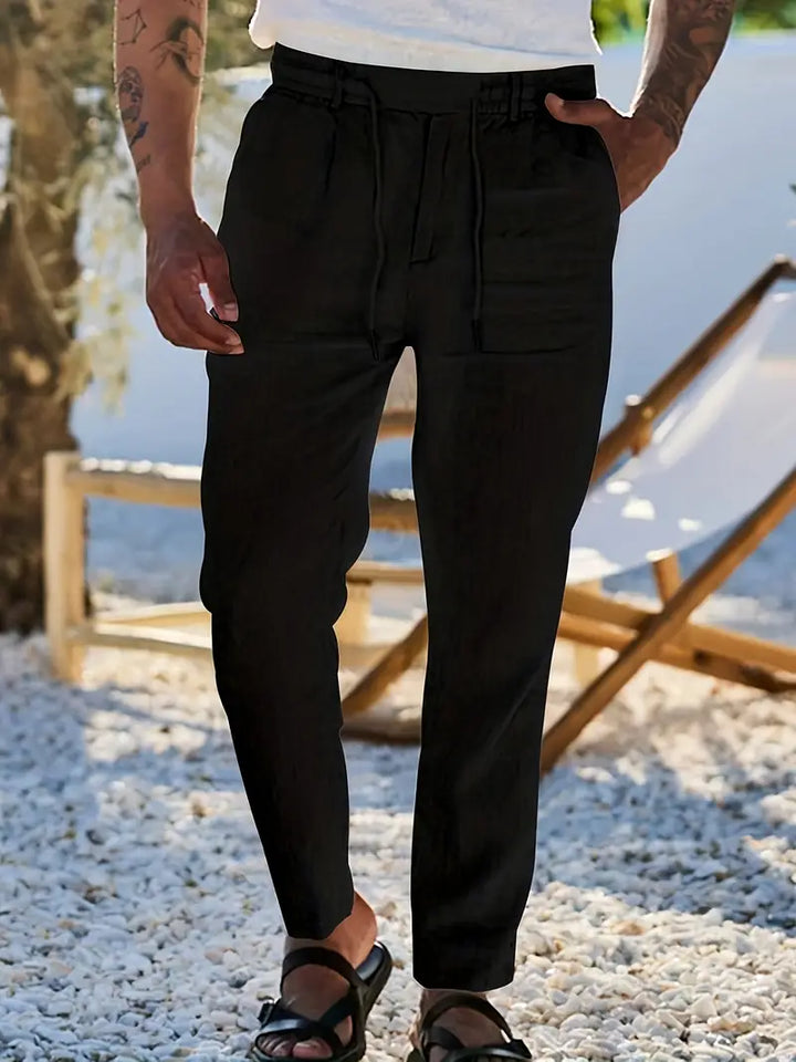 Herren Weit Geschnittene Leinenhose – Freizeit Sommerhose Mit Kordelzug