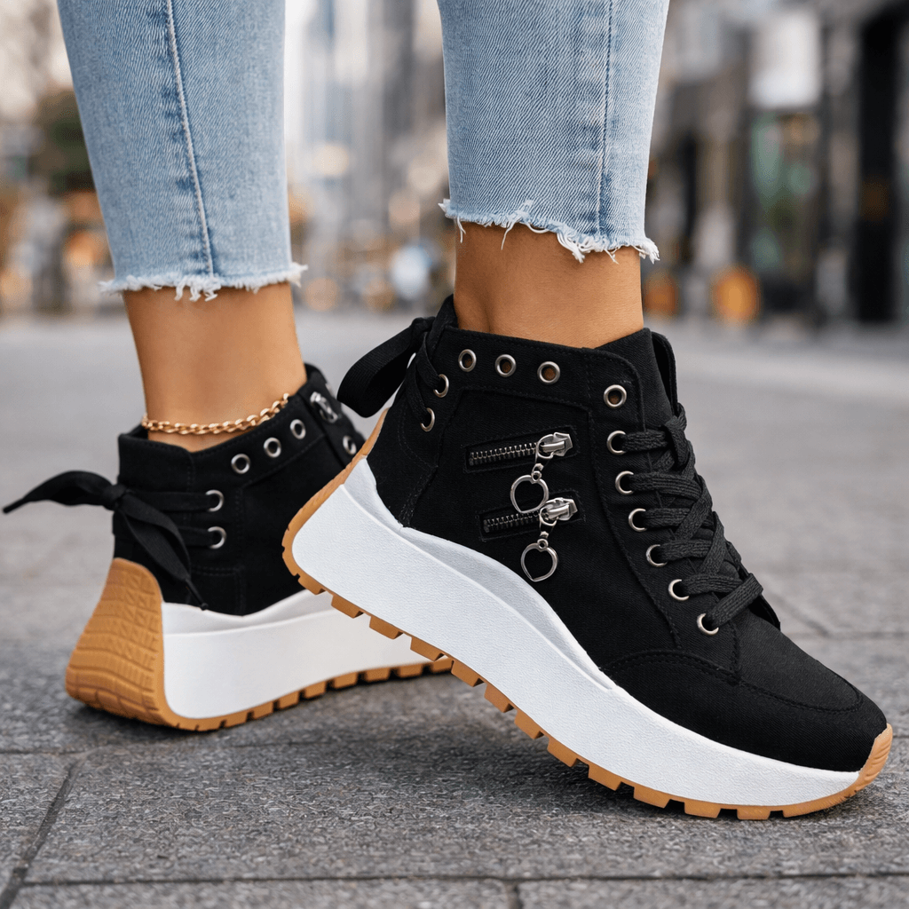Damen Chunky Denim Sneaker Mit Schnürung Im Street Style