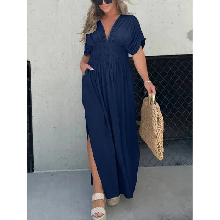 Maxikleid Mit V Ausschnitt Und Beinschlitz Für Damen